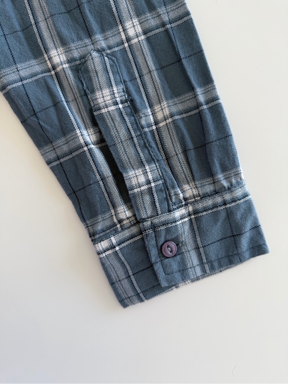 Blue Plaid Cropped Button Up Shirt Y2K Casual Top Tagged L Fits S - Picture 5 of 6